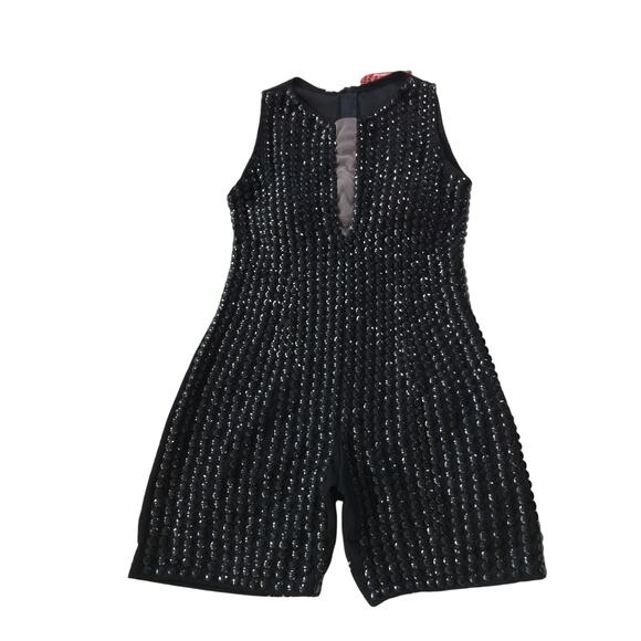 Black Romper front rhinestone details made to order in Brazil - Picture 1 of 6